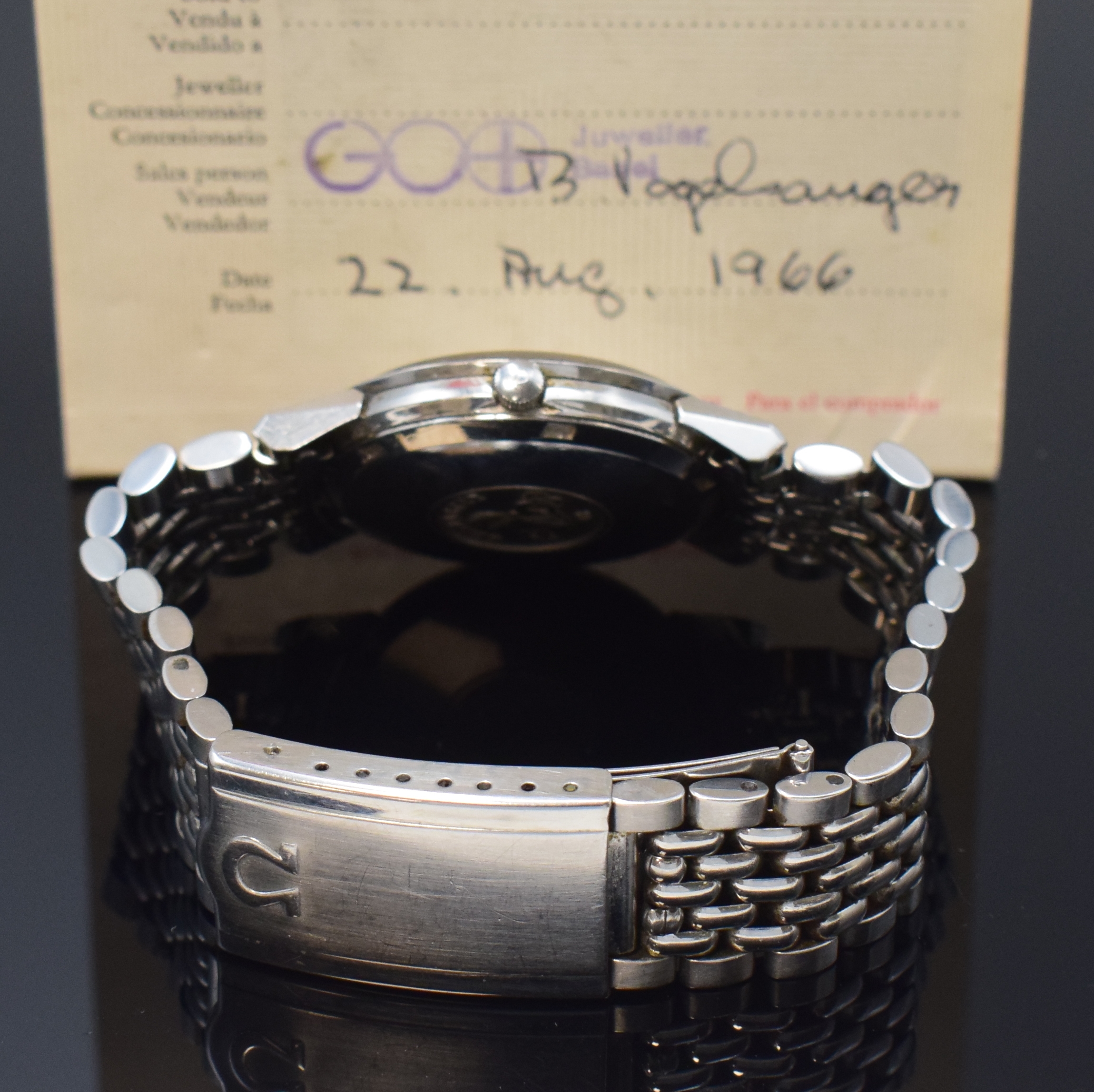 Detail b: OMEGA Seamaster Herrenarmbanduhr in Stahl Referenz 165.003, Schweiz verk. lt. beil. Garantie 08/1966, Automatik, orig. Gliederband m. Faltschl., ...