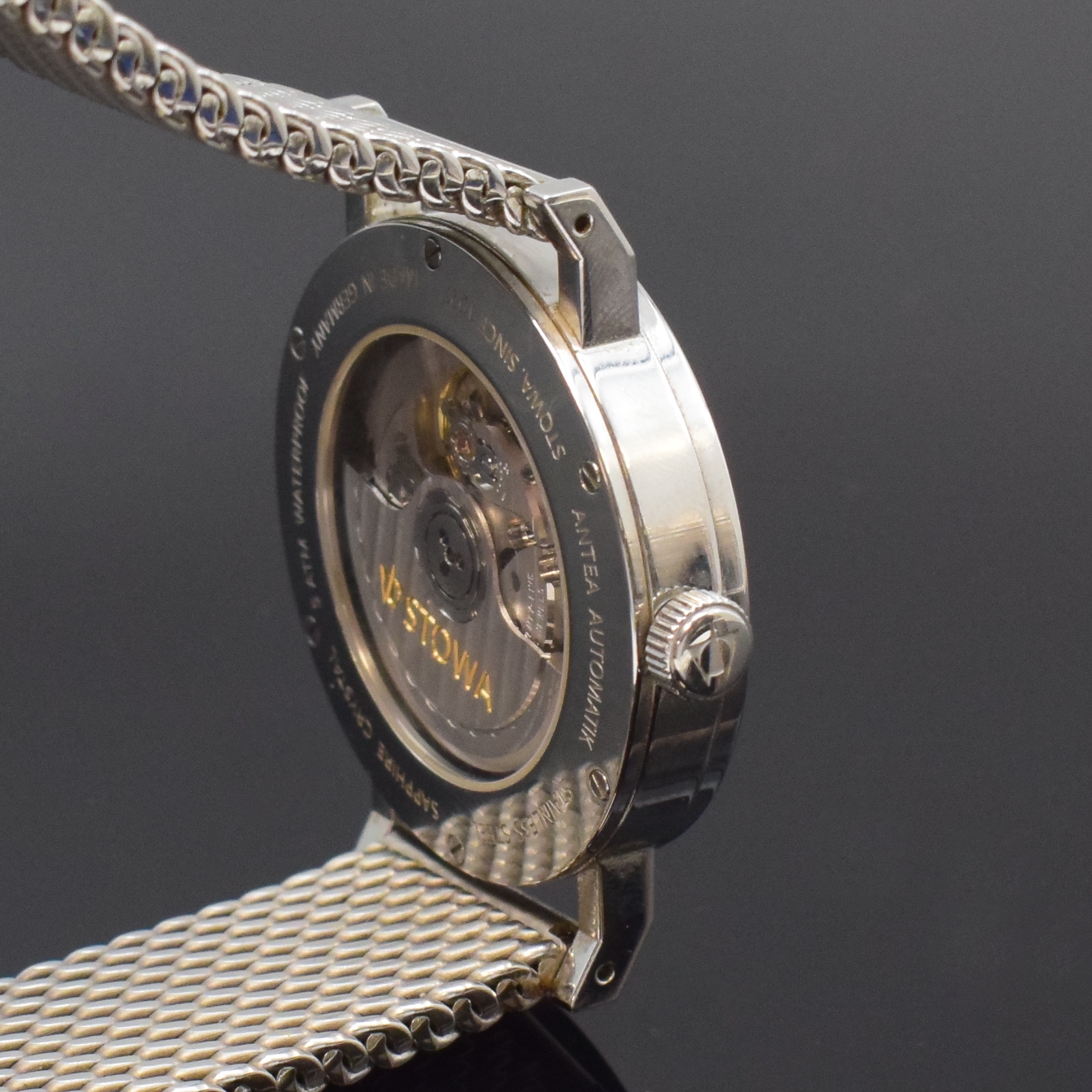 Detail c: STOWA Antea Herrenarmbanduhr, Deutschland um 2005, Automatik, beids. vergl. Edelstahlgeh. inkl. neutr. Stahlband, Boden 6 -fach verschr., Saphirglas, ...