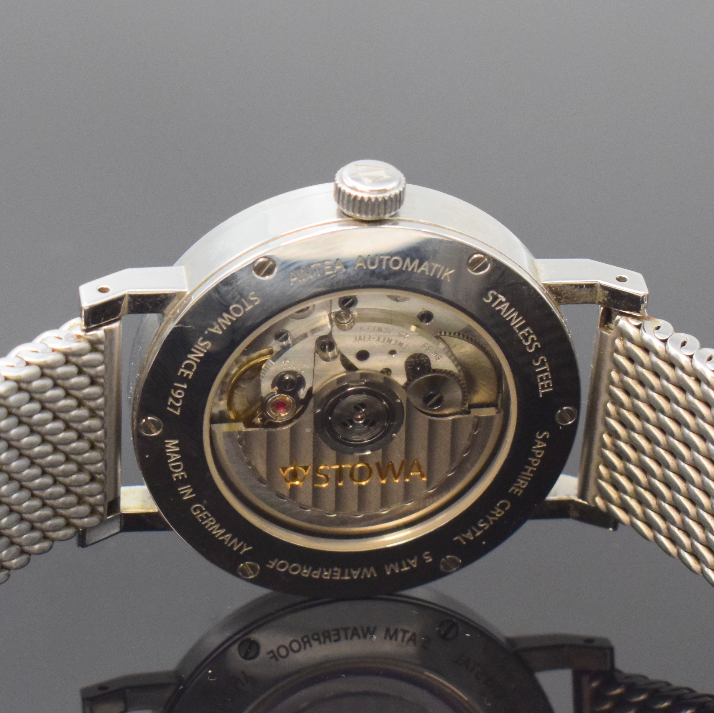 Detail d: STOWA Antea Herrenarmbanduhr, Deutschland um 2005, Automatik, beids. vergl. Edelstahlgeh. inkl. neutr. Stahlband, Boden 6 -fach verschr., Saphirglas, ...