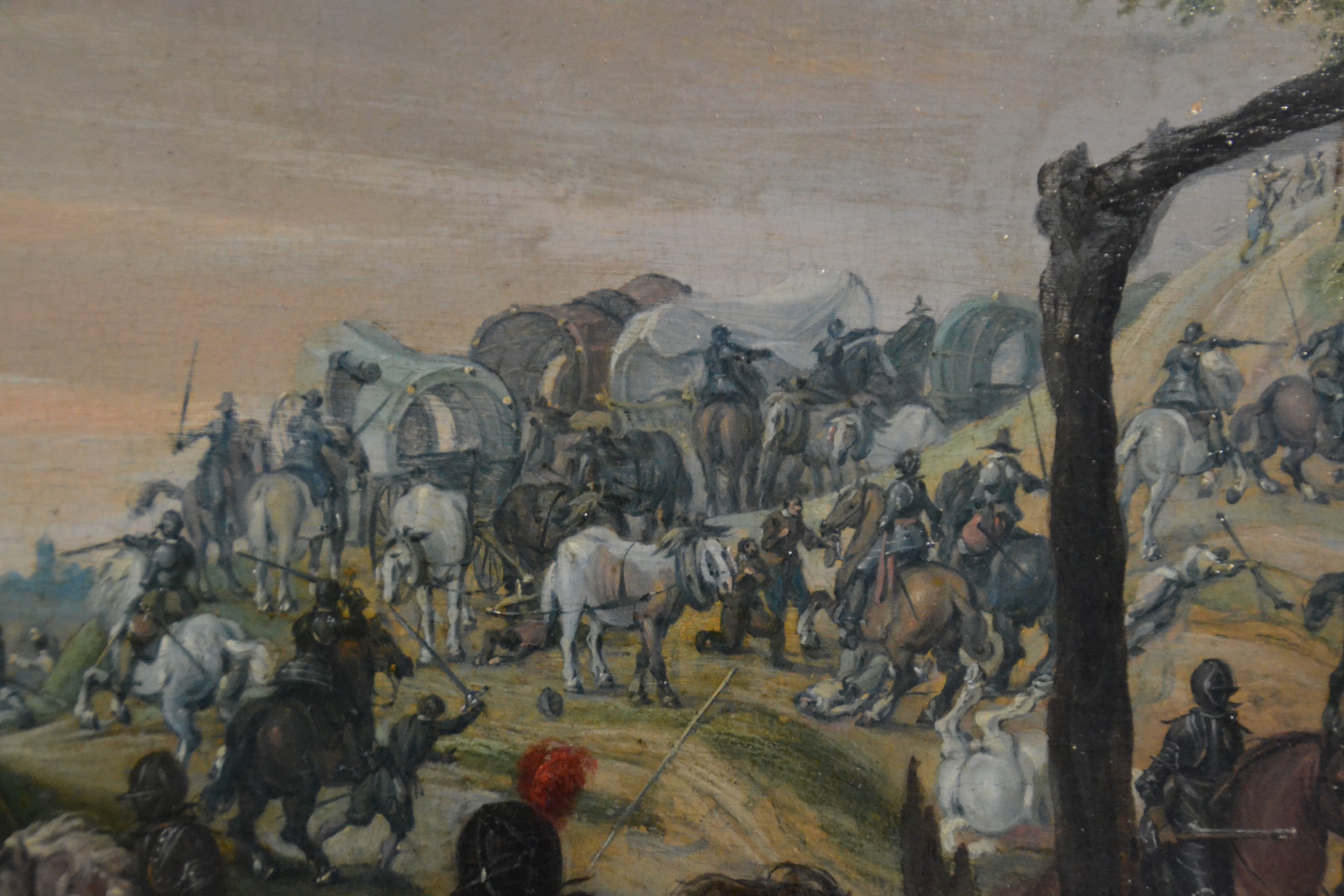 Detail f: Peeter Snyers, 1681-1752 Antwerpen, Schlachtenszene um einen Galgenberg, Gefecht mit Kavallerie und Infanterie, vordergründiges Offiziersgefecht, ...