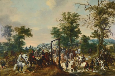 Image Peeter Snyers, 1681-1752 Antwerp, battle scene around a gallows hill, battle with ...