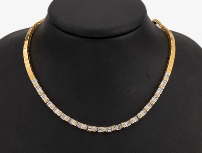 Image 18 kt gold diamond necklace , YG/WG 750/000, 40 diamond trapezia total approx. 1.90 ct, ...