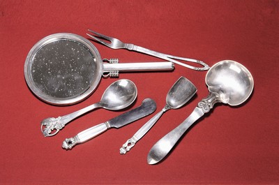 Image 9 silver serving pieces and a hand mirror, Denmark, Georg Jensen and Jens Sigsgaard, ...