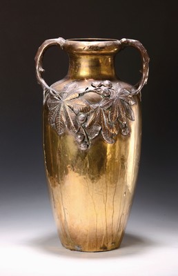 Image Large vase, France, around 1900, metal, relief decoration of chestnuts and chestnut ...