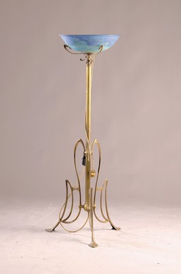 Image Floor lamp, France, 20/30s, Art Nouveau base on brass with glass bowl with pate de verre ...