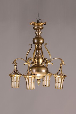 Image Deckenlampe, deutsch, um 1880-90, schwerer Bronzekorpus im Barockstil, vier Brennstellen ...