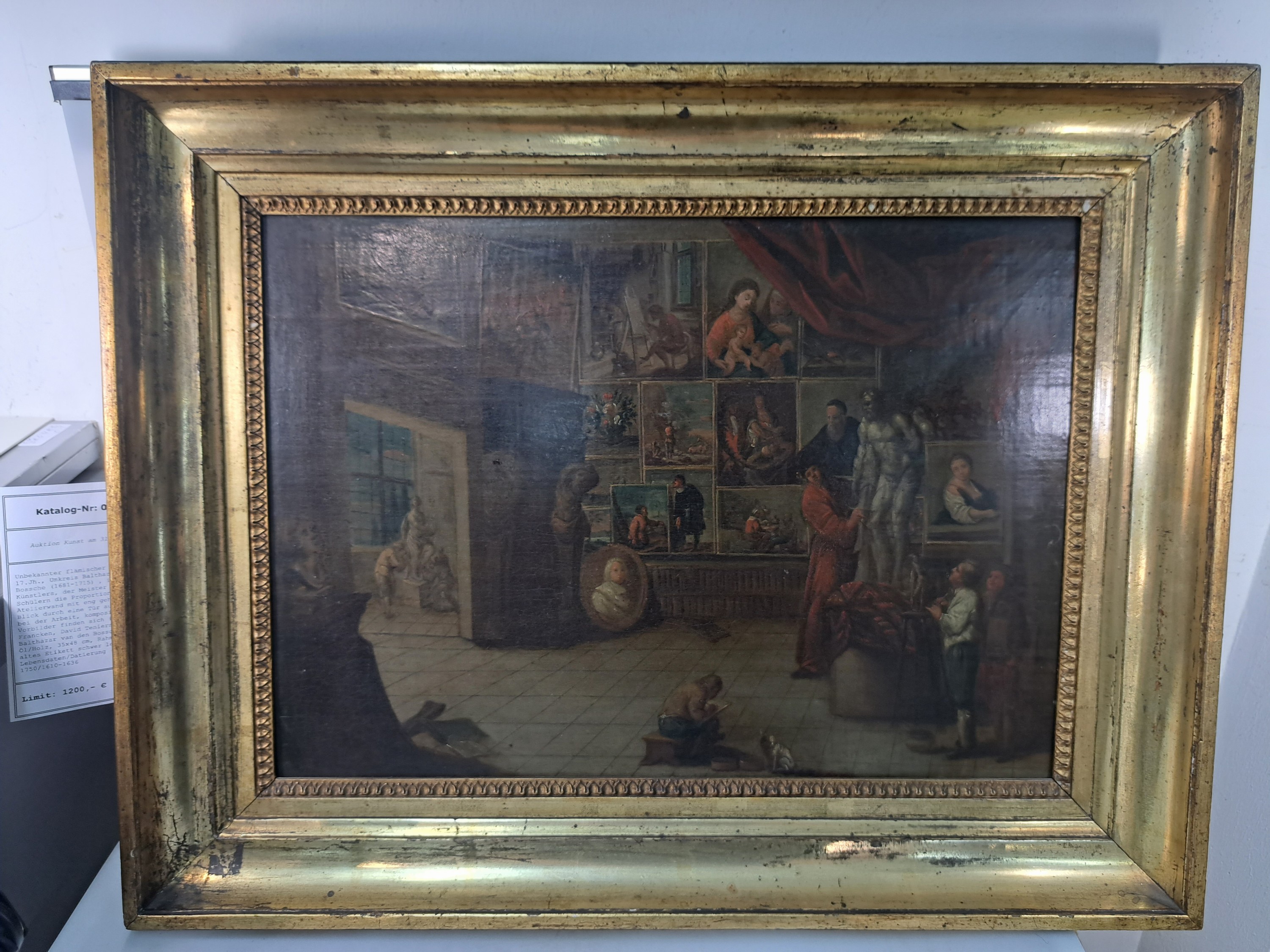 Detail d: Unbekannter flämischer Künstler des 17./frühen18.Jh., Umkreis Balthazar van den Bossche (1681-1715), im Atelier des Künstlers, der Meister ...