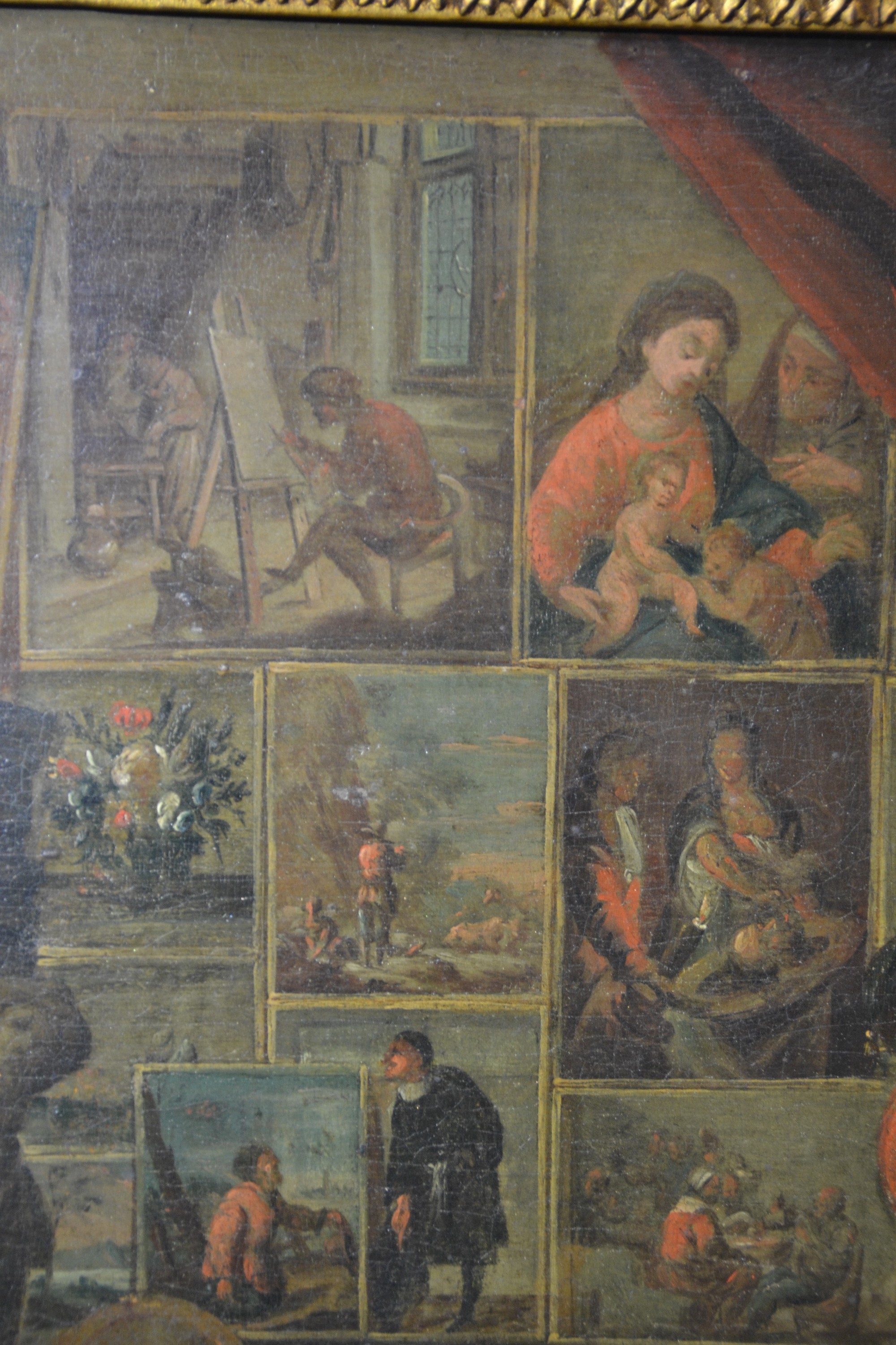 Detail e: Unbekannter flämischer Künstler des 17./frühen18.Jh., Umkreis Balthazar van den Bossche (1681-1715), im Atelier des Künstlers, der Meister ...