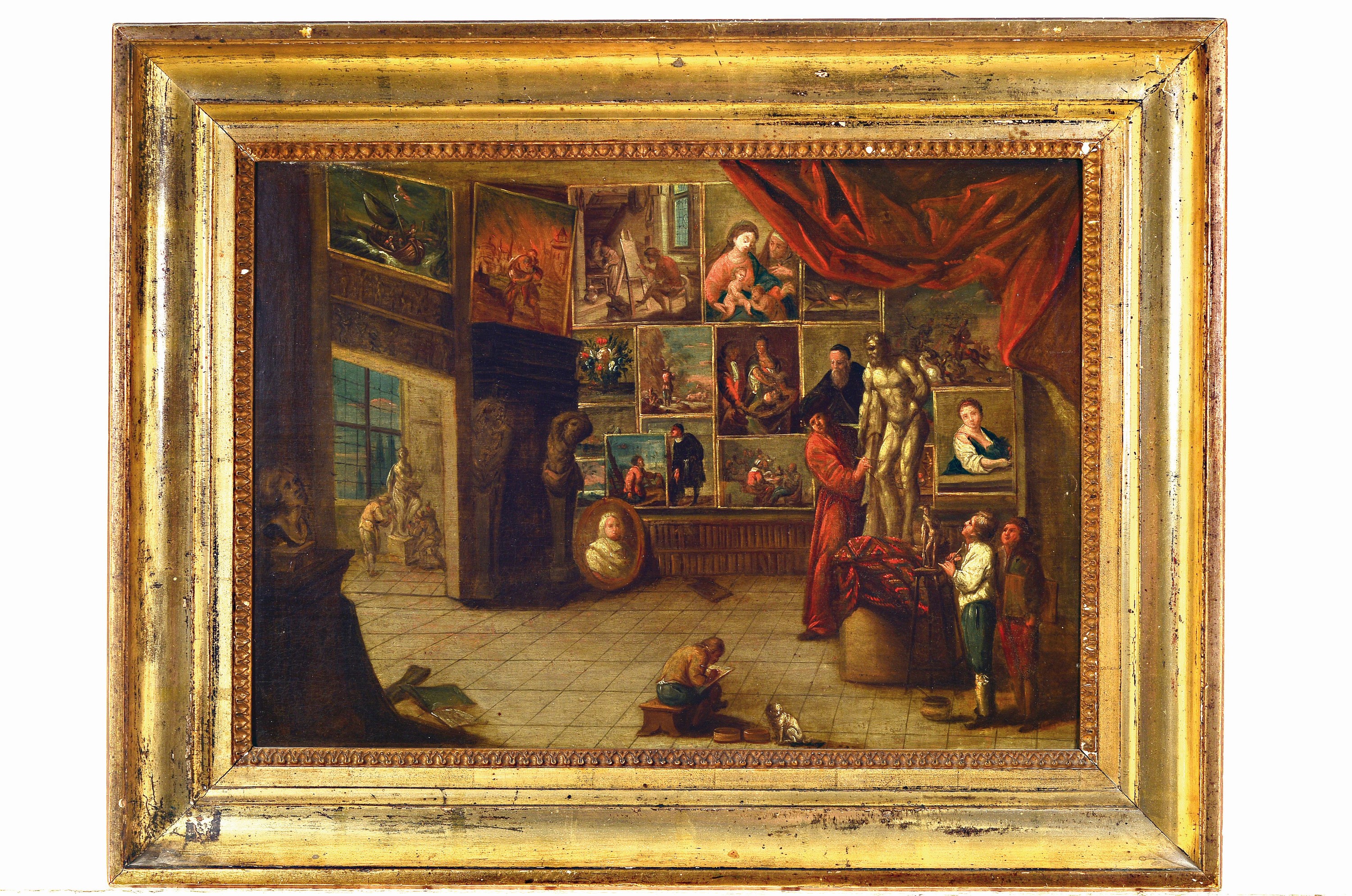 Detail k: Unbekannter flämischer Künstler des 17./frühen18.Jh., Umkreis Balthazar van den Bossche (1681-1715), im Atelier des Künstlers, der Meister ...