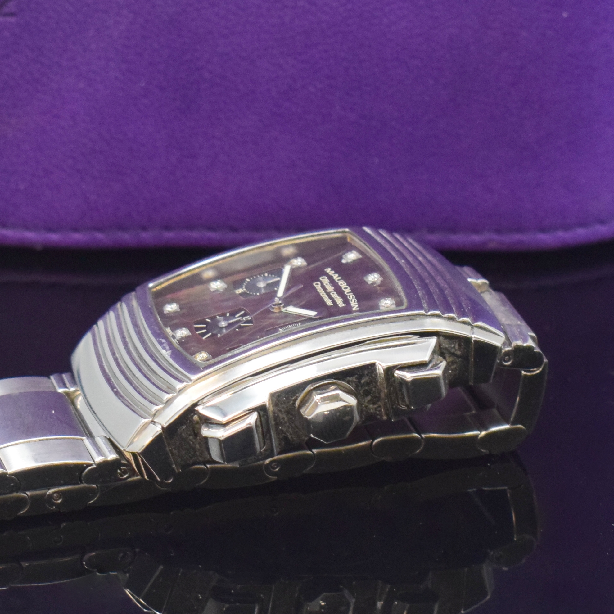 Detail c: MAUBOUSSIN Armbandchronograph Fouga, Automatik, Schweiz um 2014, beids. vergl. Edelstahlgeh. inkl. Gliederband m. dopp. Faltschl., Boden 8-fach ...