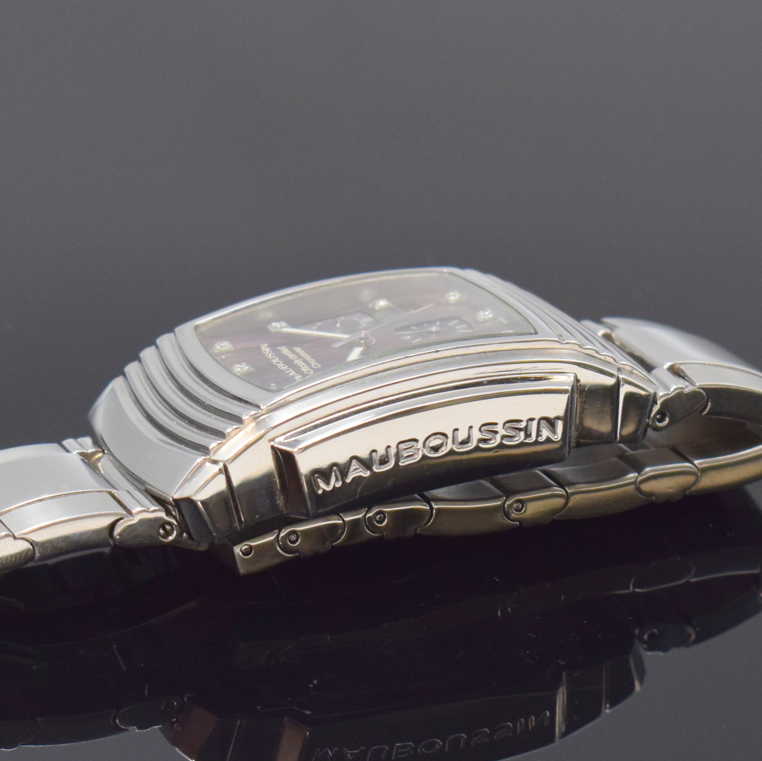 Detail d: MAUBOUSSIN Armbandchronograph Fouga, Automatik, Schweiz um 2014, beids. vergl. Edelstahlgeh. inkl. Gliederband m. dopp. Faltschl., Boden 8-fach ...
