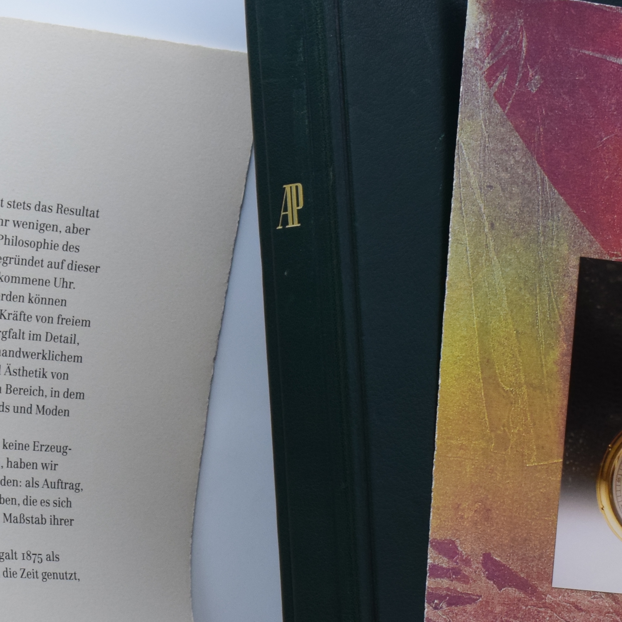 Detail c: AUDEMARS PIGUET aufwendige und hochwertige, extrem seltene Mappe mit 5 Drucken, Schweiz um 1980, grüne Leder-Kassette am Rücken sign. ...