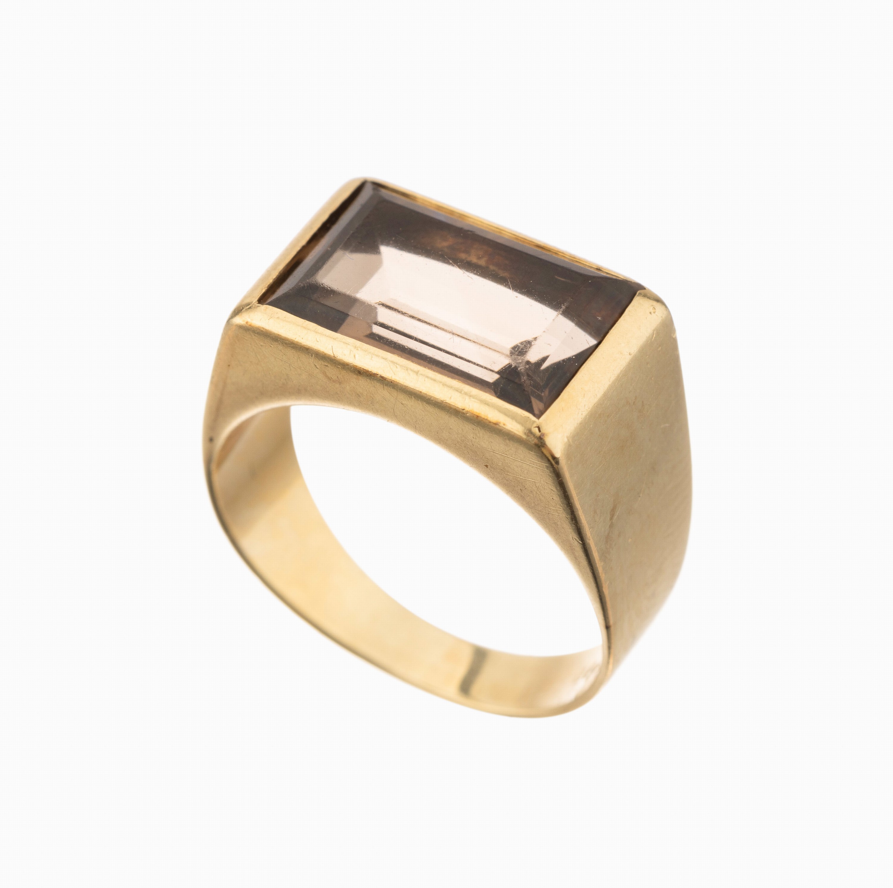 14 kt Gold Rauchquarz Ring, GG 585/000, 1 rechteckig facett. Rauchquarz, Schlichte Fassung, RW 57, ca. 8.2 g