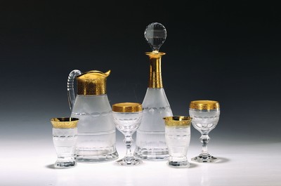 Image 2 carafes and glasses, Moser decor Splendid Gold, 2nd half of the 20th century, colorless ...