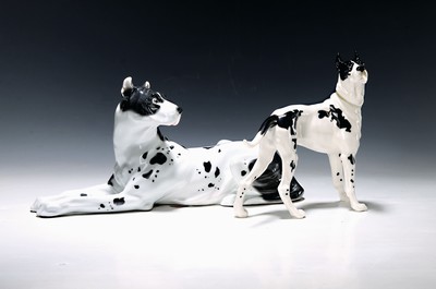 Image Two sculptures of Great Danes, 20th century, porcelain, standing animal, Hutschenreuther, ...