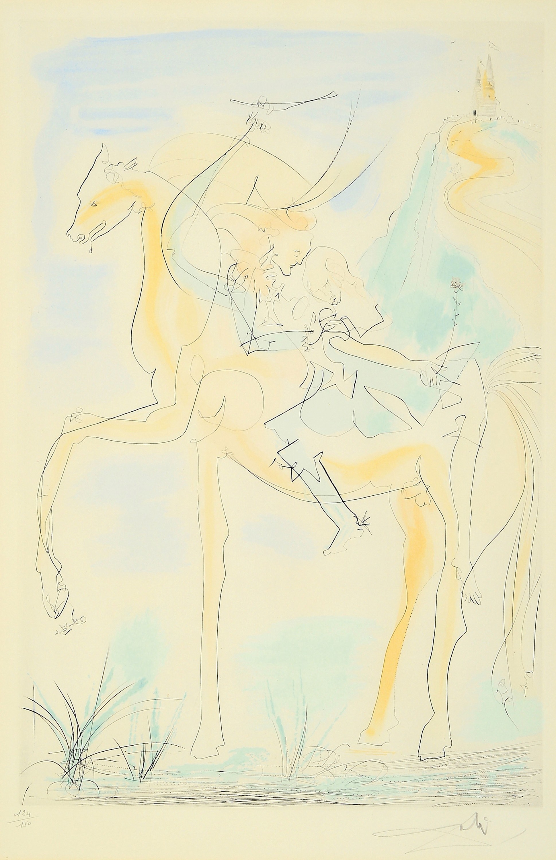 Salvador Dali, 1904-1989, Couple a cheval, Kaltnadelradierung mit Pochoir von 1971, aus der Suite mythologique nouvelle, auf Rives, sign., num. ...