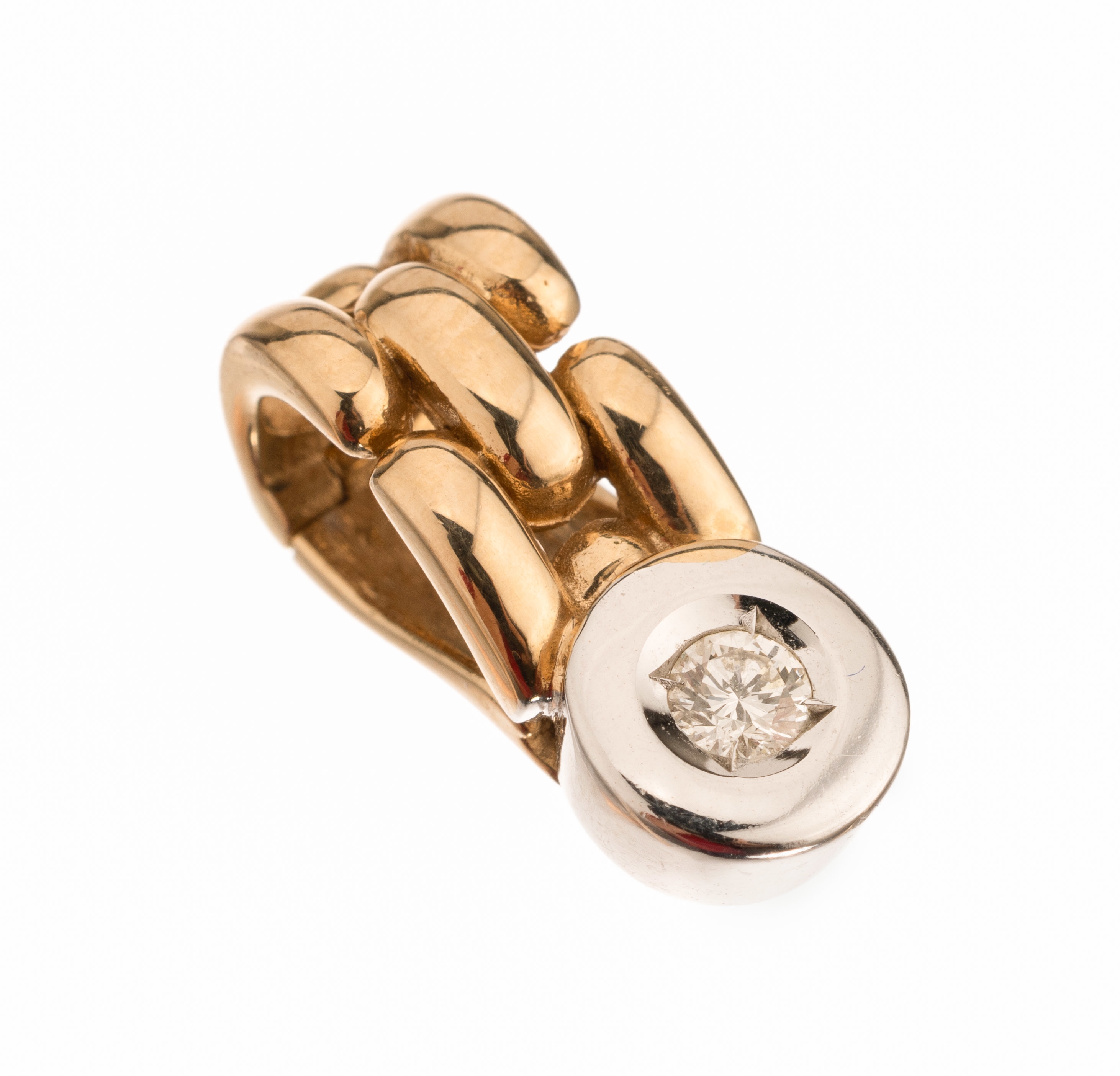 14 kt Gold Brillant-Anhänger, GG 585/000, 1Brillant in WG gefasst ca. 0.07 ct Weiß/si, ca. 3.7 g, L ca. 1.8 cm