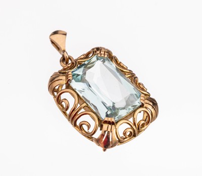 Image 14 kt gold aquamarine pendant , german approx. 1930s, Rose G/YG 585/000, bevelled ...