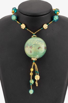 Image Necklace Murano 1950s , center with big greenish glass sphere diam. approx. 44.6 mm, ...