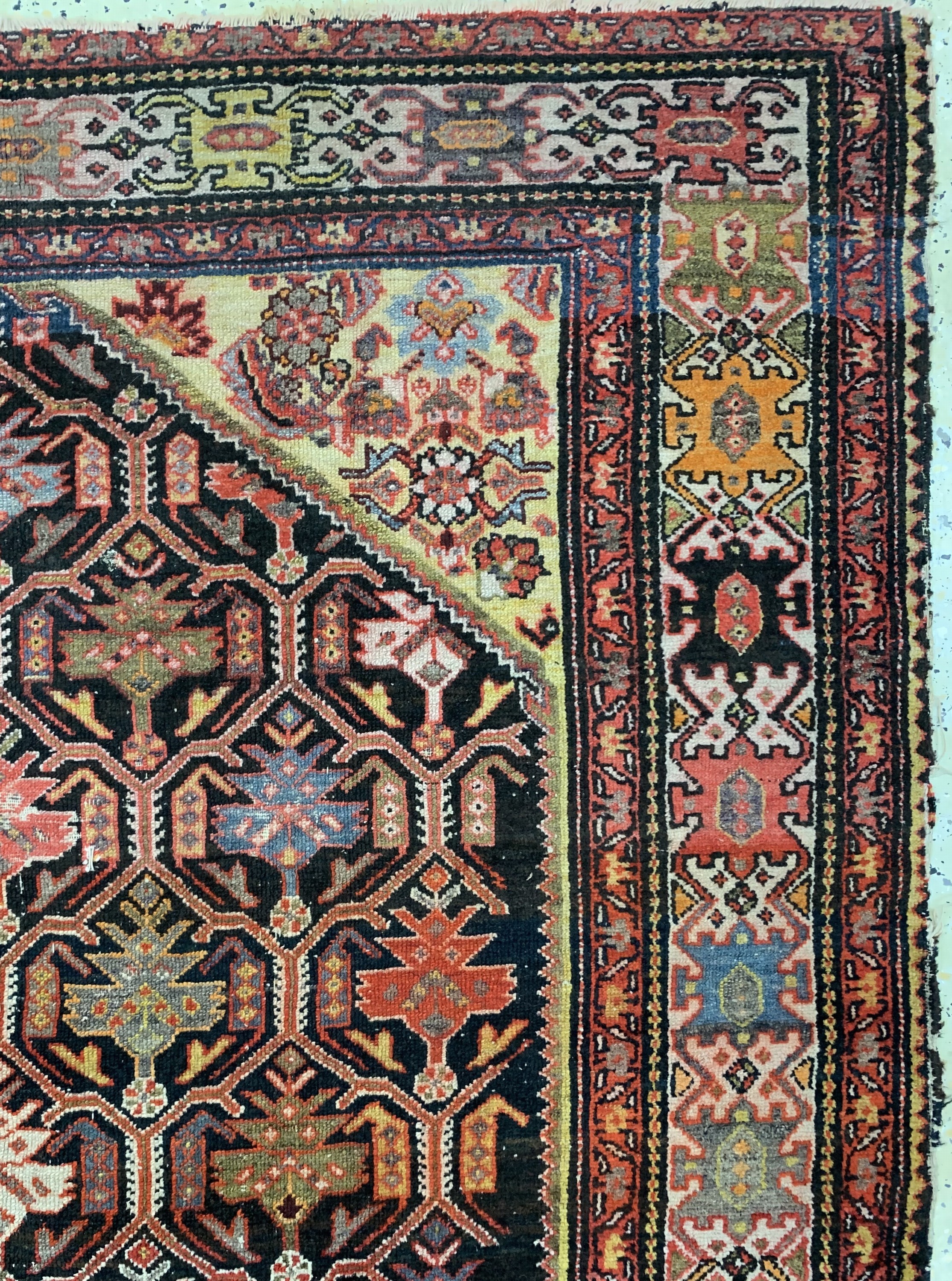 Detail d: Antiker Malayer, Persien, 19.Jhd, Wolle aufBaumwolle, ca. 200 x 130 cm, EHZ: 4