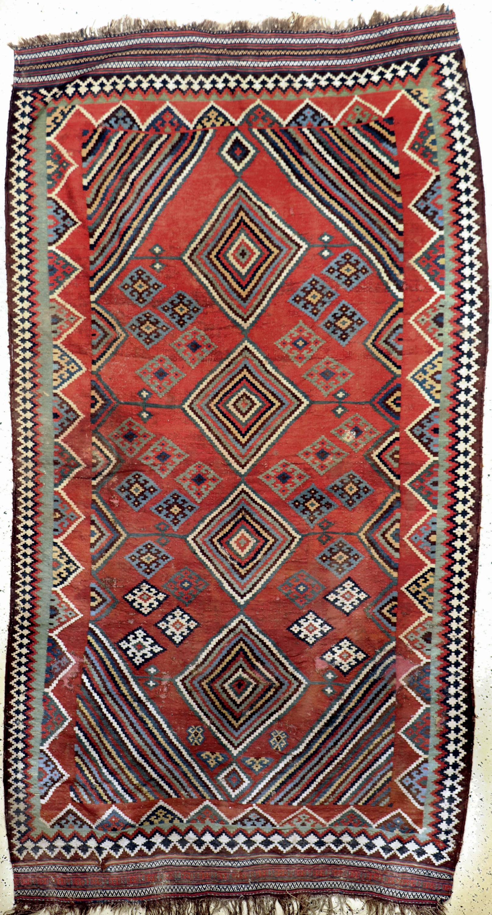 Ghaschgai Kelim antik, Persien, 19.Jhd, Wolle auf Wolle, ca. 313 x 170 cm, EHZ: 3, (Restaurierungen)