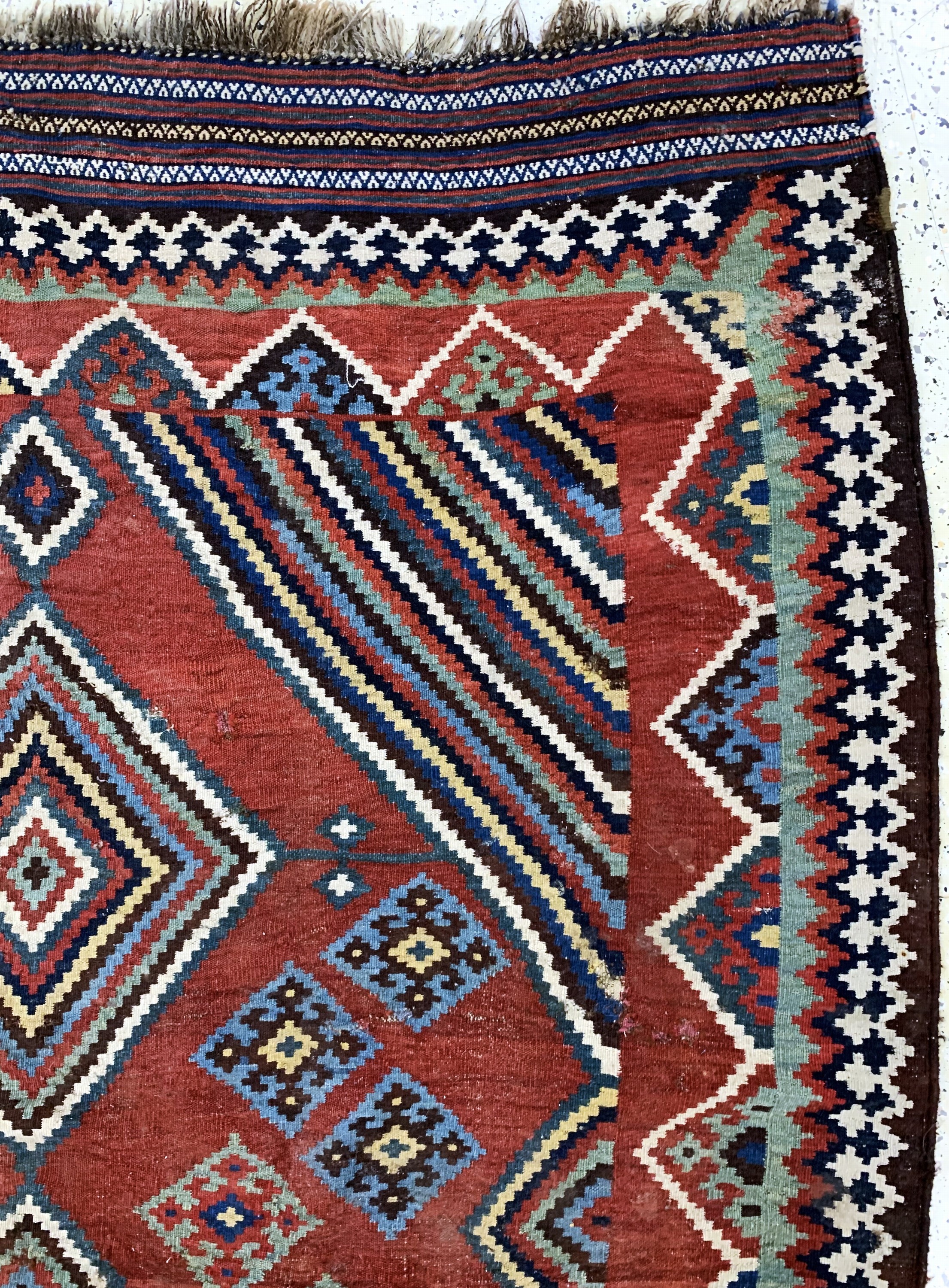 Detail f: Ghaschgai Kelim antik, Persien, 19.Jhd, Wolle auf Wolle, ca. 313 x 170 cm, EHZ: 3, (Restaurierungen)