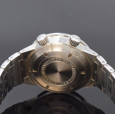 26796395d - IWC alarm wristwatch model GST reference 3537, self winding, Switzerland around 2003, stainless steel case including bracelet with deployant clasp, sapphire crystal, screwed down case back, calibre 1.917, 22 jewels, adjusted in 5 positions, fausses cotes decoration, separate crowns, diameter approx. 40 mm, length approx. 19 cm, original box, condition 2, property of a collector