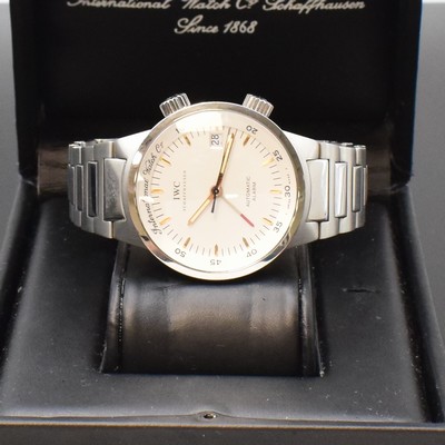 26796395h - IWC alarm wristwatch model GST reference 3537, self winding, Switzerland around 2003, stainless steel case including bracelet with deployant clasp, sapphire crystal, screwed down case back, calibre 1.917, 22 jewels, adjusted in 5 positions, fausses cotes decoration, separate crowns, diameter approx. 40 mm, length approx. 19 cm, original box, condition 2, property of a collector