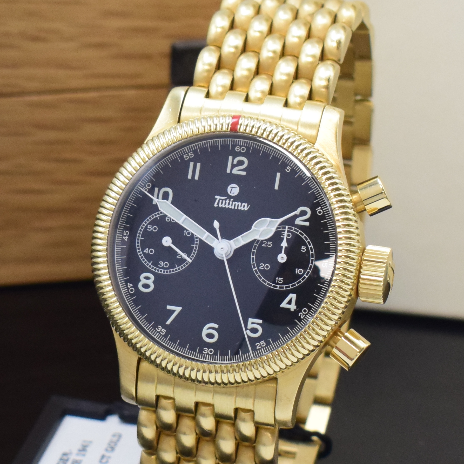 Detail a: TUTIMA seltene Herrenarmbanduhr "Fliegerchronograph 1941" in GG 750/000 Referenz 753-02, Handaufzug Deutschland/ Schweiz um 2000, beids. ...