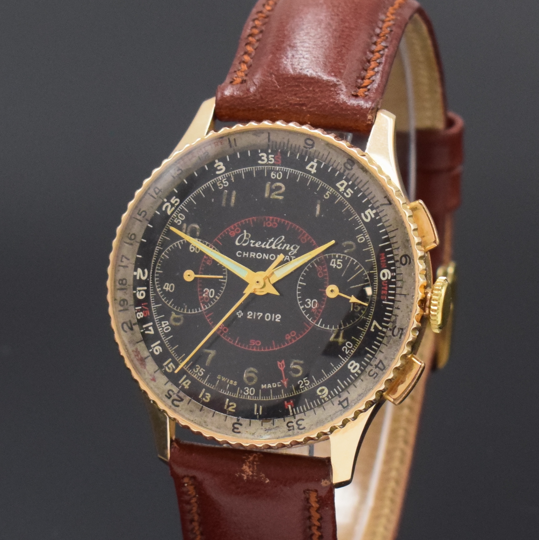 Detail a: BREITLING seltener Schaltradchronograph Chronomat in RG 750/000 Referenz 769 mit Shiny Dial, Schweiz um 1945, Handaufzug, 3-teil. Gehäuse, mit ...