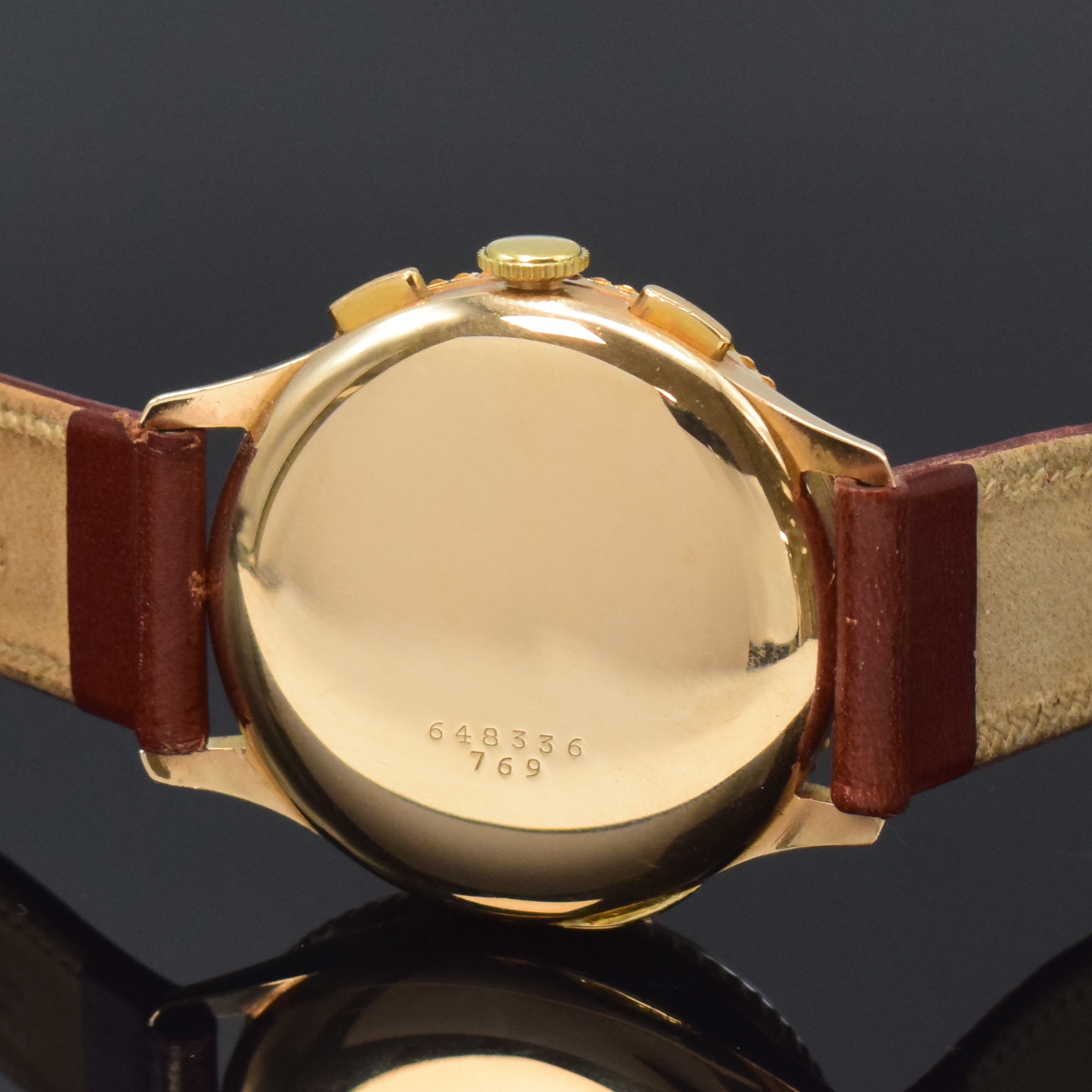 Detail c: BREITLING seltener Schaltradchronograph Chronomat in RG 750/000 Referenz 769 mit Shiny Dial, Schweiz um 1945, Handaufzug, 3-teil. Gehäuse, mit ...