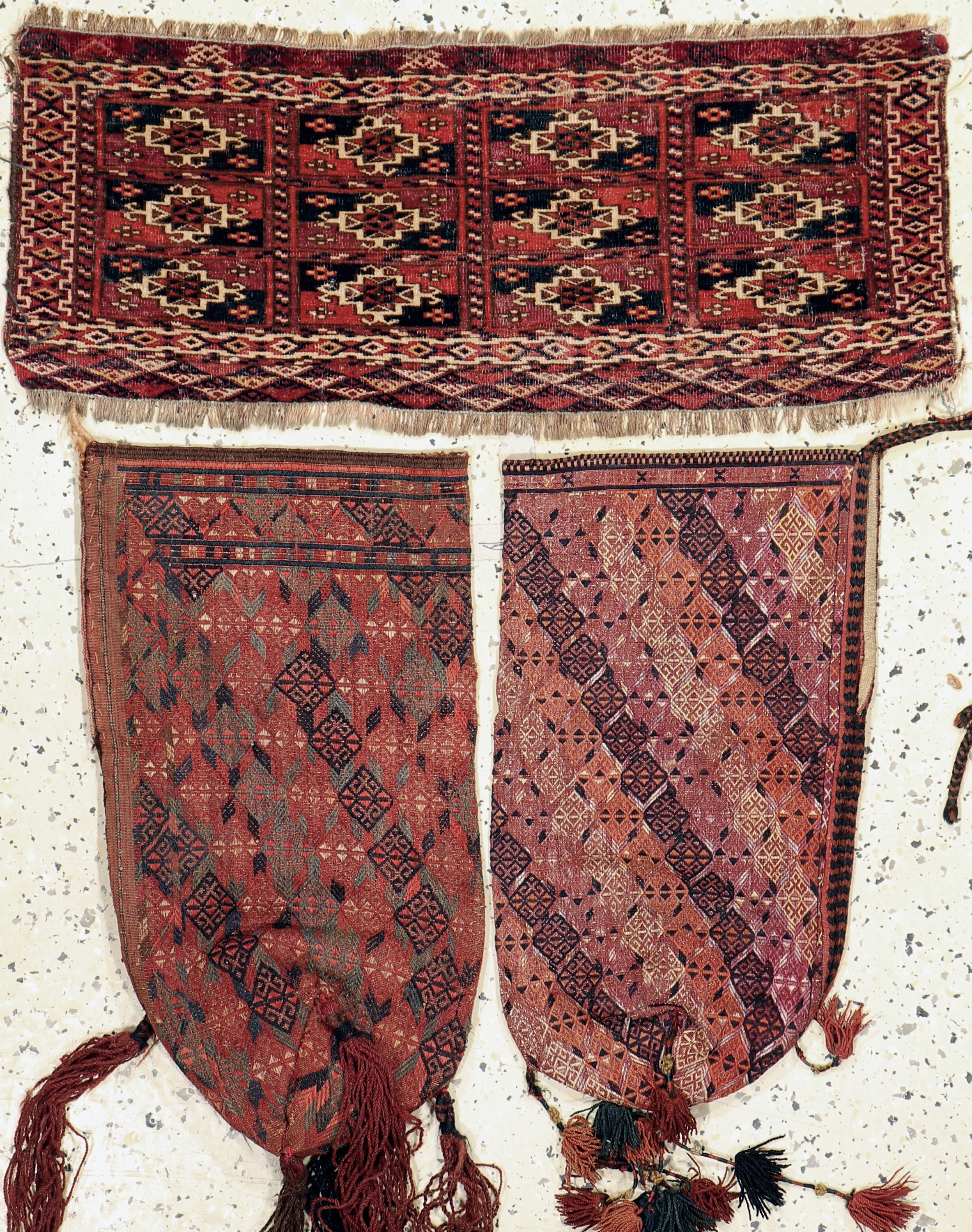 3 Lots Torba & Okbash, Turkmenistan, um 1900, Wolle auf Wolle, ca. 80 x 30 cm