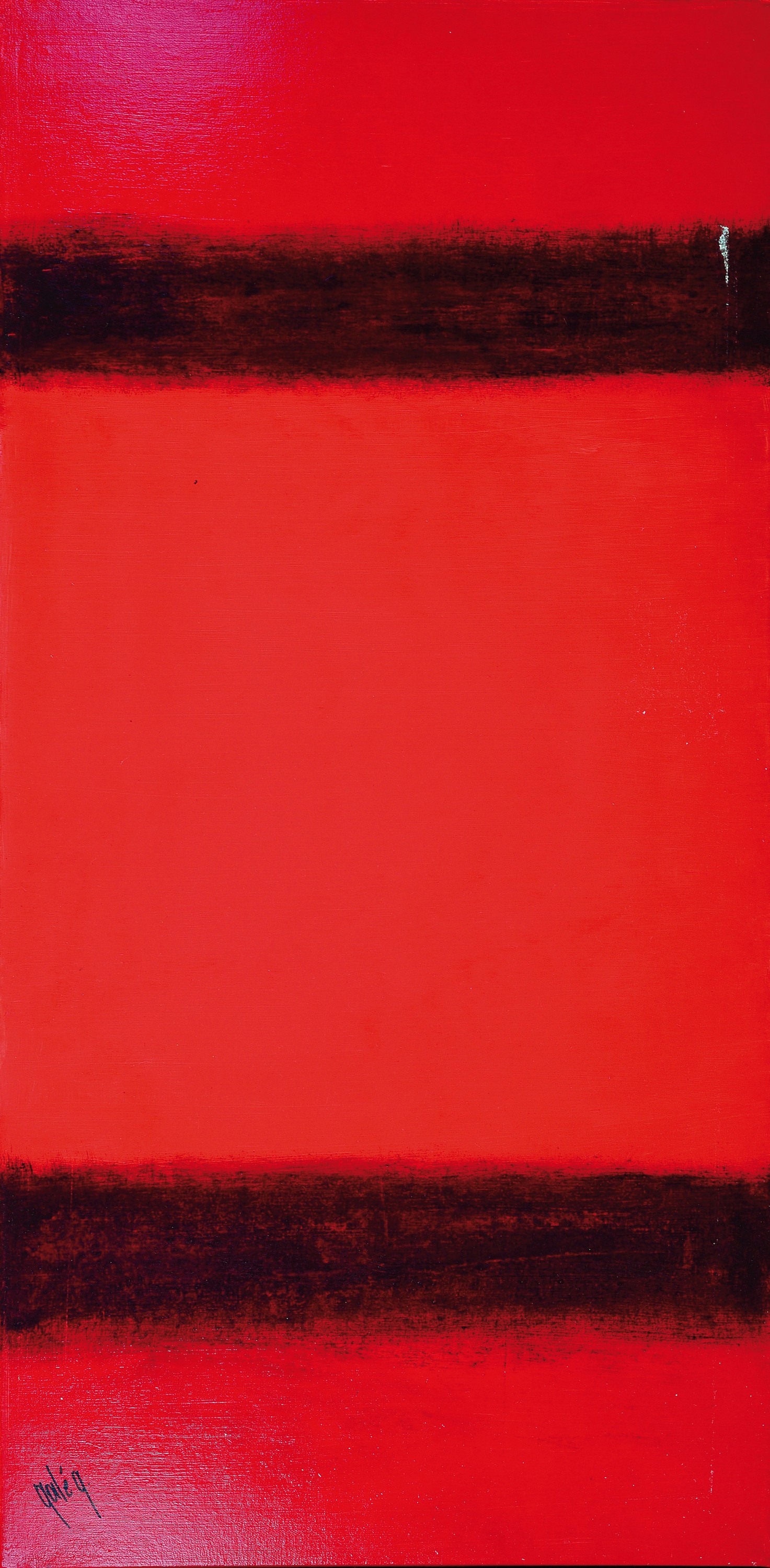 Detail a: Gaston Galé, zeitgen. belgischer Künstler, 2 Pendants, Kompositionen in Rot und Schwarz, Öl/Lwd, links unten sign., ca. 102x52cm, Leiste, beide ...