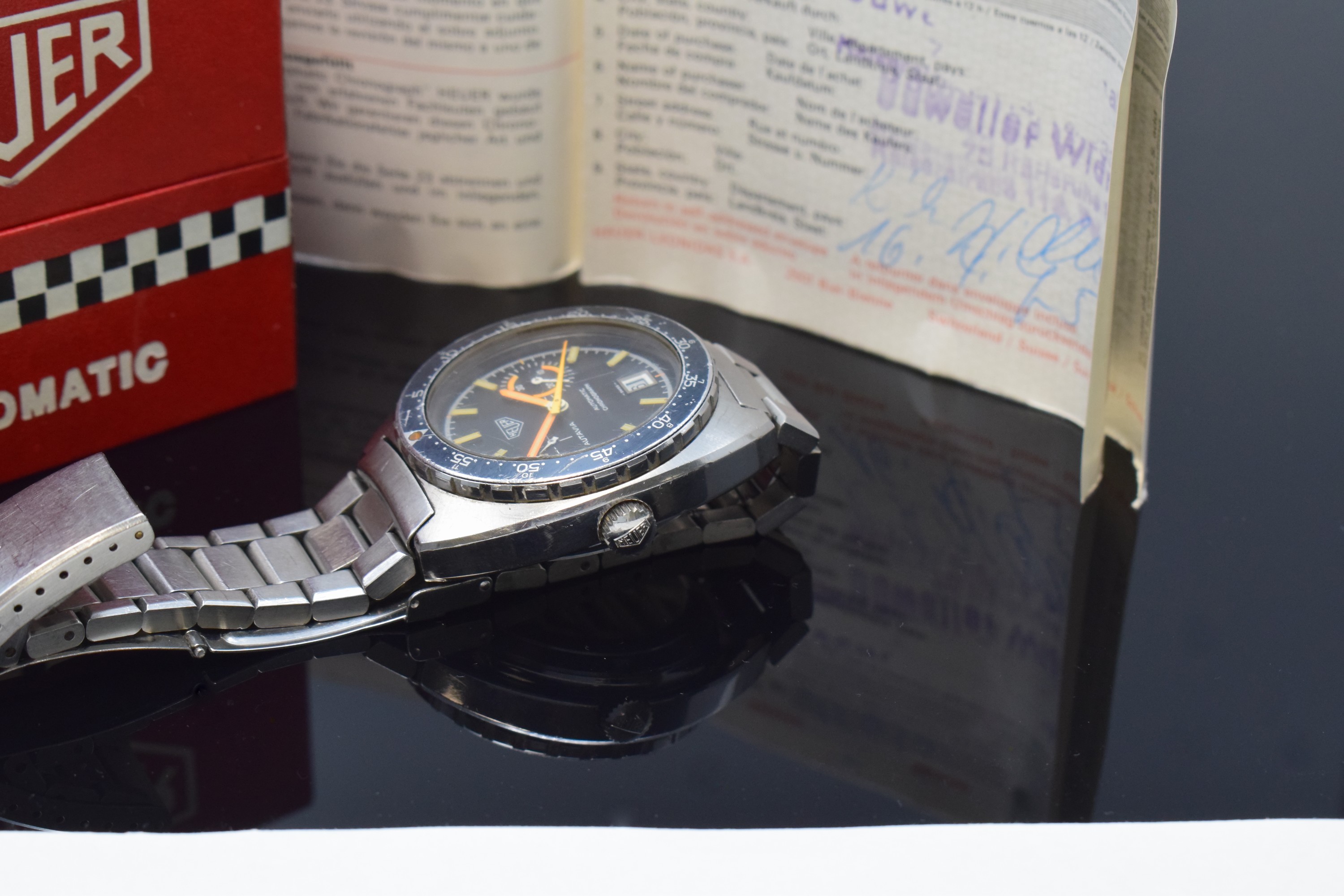 Detail c: HEUER Autavia Armbandchronograph "Orange Boy" Referenz 15630 mit original Etui und Papieren, Automatik, Schweiz verkauft 1975, verschr. ...