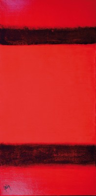 Image Gaston Galé, contemporary Belgian artist, 2 pendants, compositions in red and ...