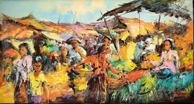 Image Agus Subandi, born 1980 Java, lively multi- figured market scene, oil/canvas, signed ...