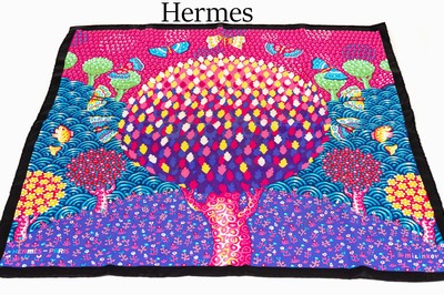 Image HERMES carree , 100% silk, "Les Ailes Pleines de Joie Multi Baum", trees, ...