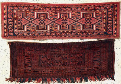 Image 2 lot Torba, Turkmenistan, around 1920, wool on wool, approx. 123 x 40 cm, condition: 3. ...