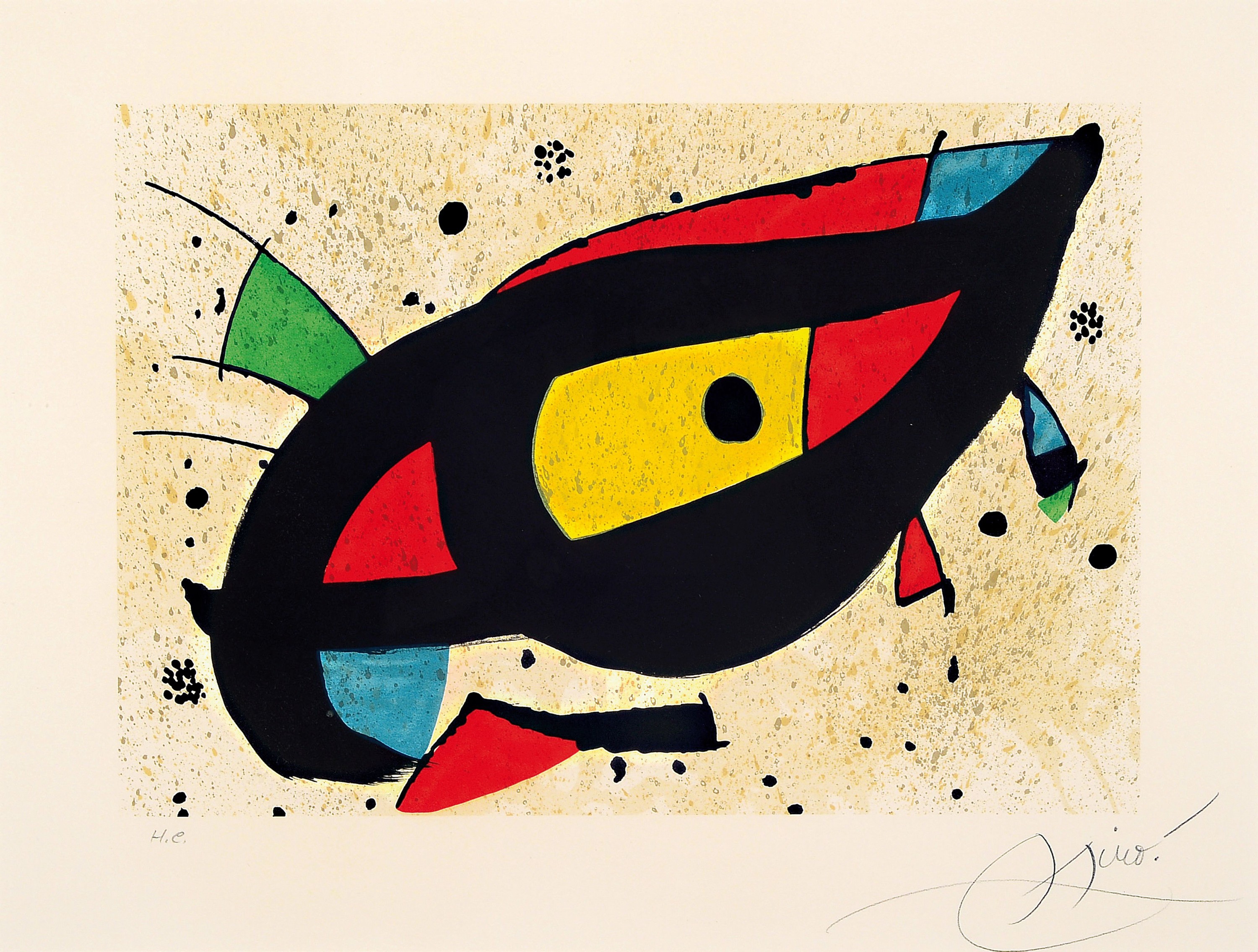 Joan Miro, 1893-1983, Farblithographie, rechts unten handsigniert, bez.: H.C., ca. 29x42cm, PP, u.Gl., R. ca. 62x74cm