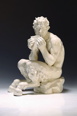 Image Large porcelain figure, Schlaggenwald Bohemia, around 1900, Pan playing the flute, ...