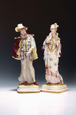 Image Paar große Porzellanfiguren, Scheibe Alsbach, um 1900, Edelmann und Edeldame, bunt ...