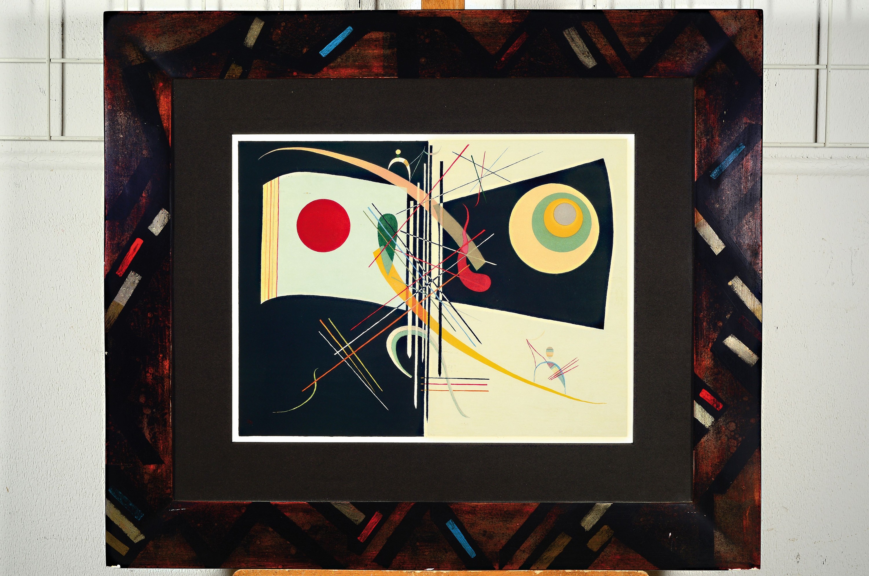 Detail k: Wassily Kandinsky, 1866-1944, 2 Farblithographien aus DLM, Doppelblätter mit geglätteten Bugfalten, unter Glas, 67x67 cm , 78x67 cm