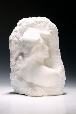 Image Fortunato Gori, Bust, Alabaster, Art Nouveau woman, signed, approx. 38x28x15cm