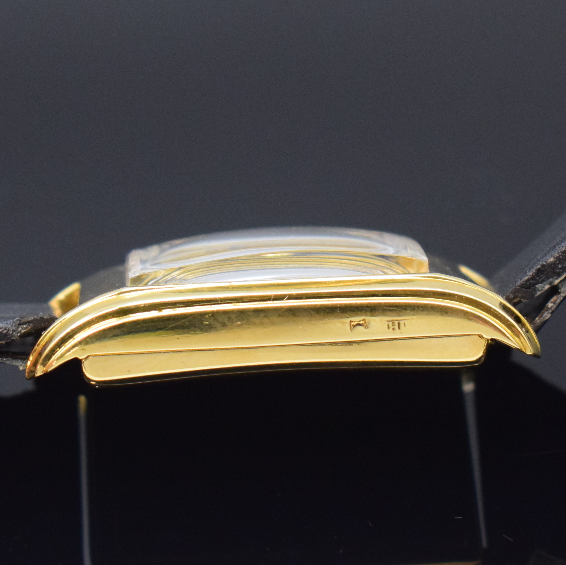 Detail c: A. LANGE & SÖHNE Glashütte seltene rechteckige Armbanduhr in GG 750/000, Deutschland verk. lt. beiliegendem Stammbuchauszug 1940, Handaufzug, ...