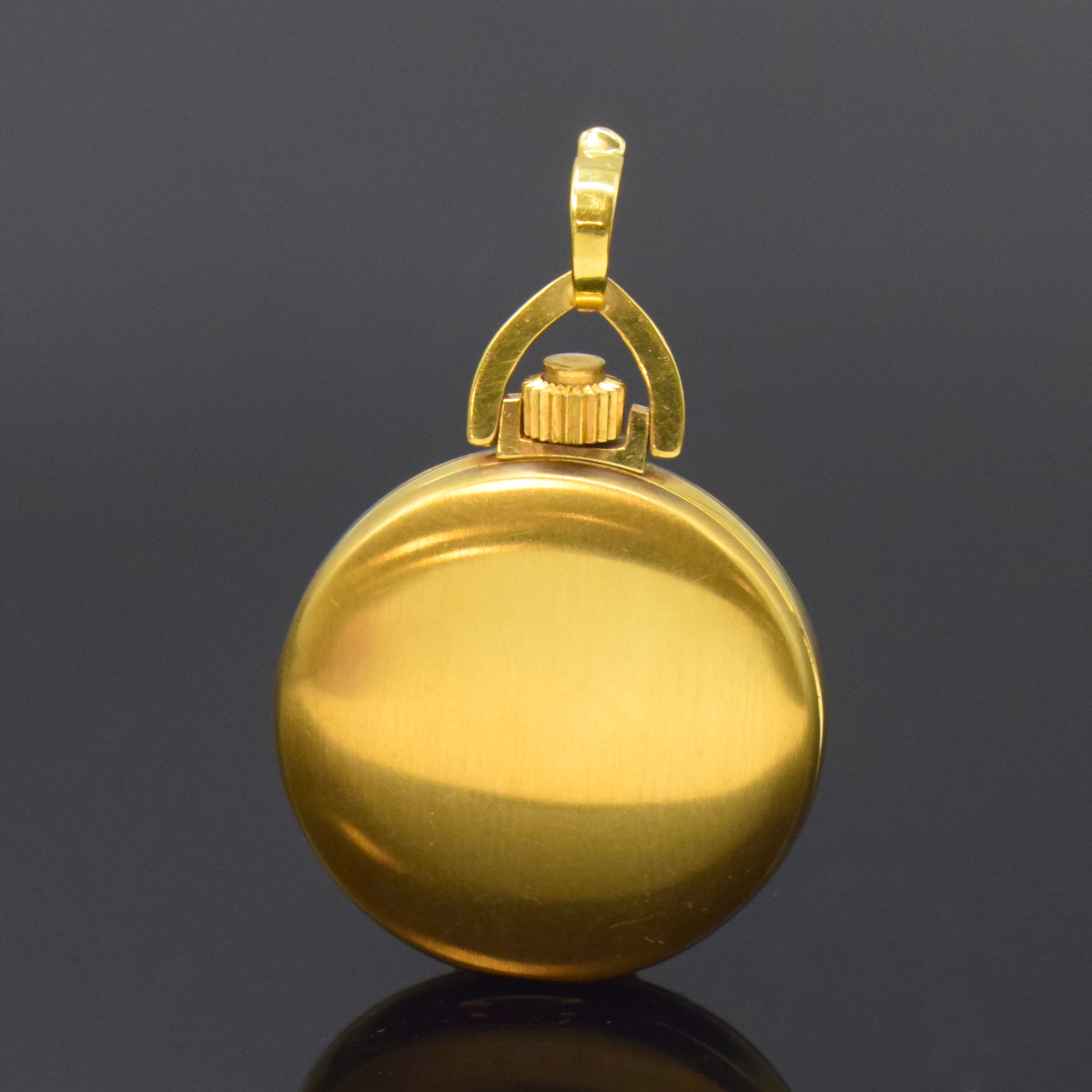 Detail b: FAVOR Lady Damen Savonette Anhängeuhr in GG 585/000, Handaufzug, Schweiz um 1970, Boden m. Schmuckmonogramm HE aufgedr., gold. Zifferbl. m. arab. ...