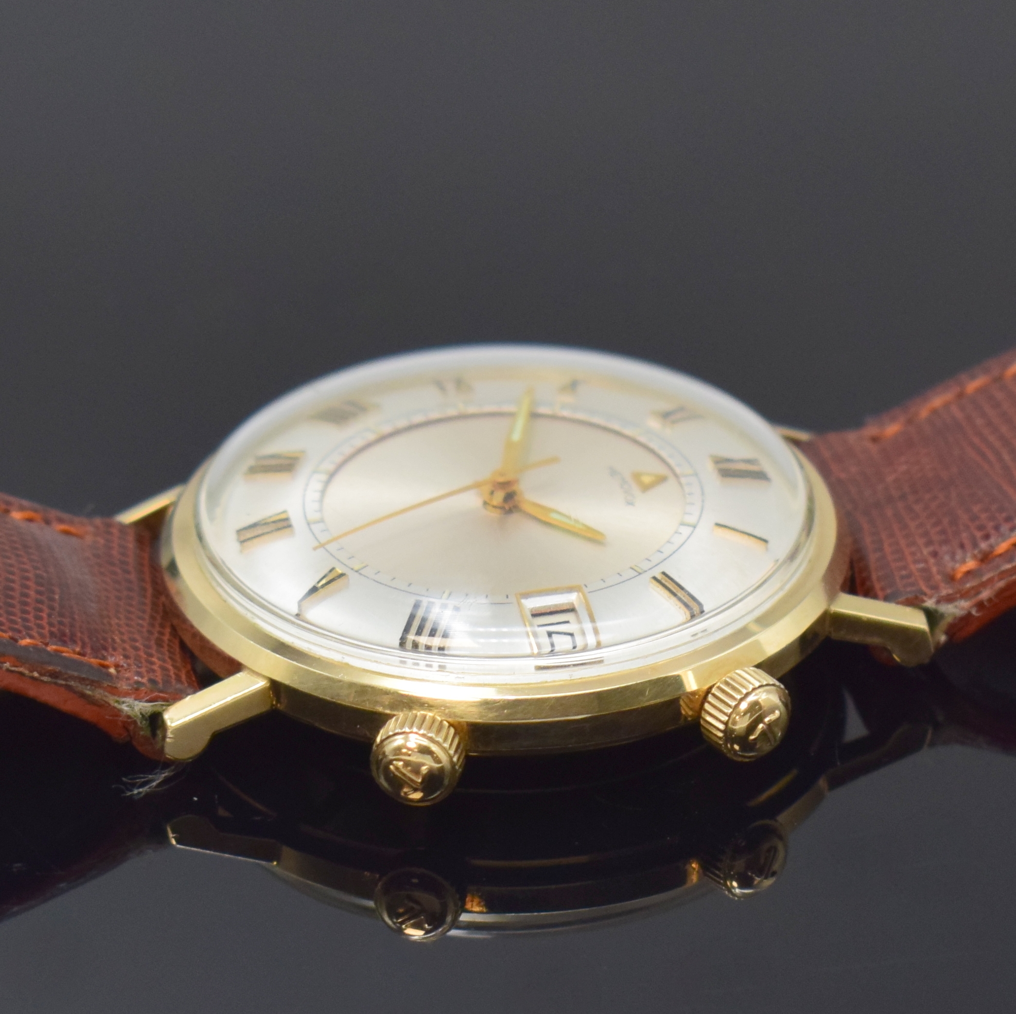 Detail b: LeCOULTRE Memovox Herrenarmbanduhr mit Wecker in 10k Gold-Filled, Schweiz USA um 1960, Handaufzug, Monocoque-Geh., orig. Kronen, seltenes silb. ...