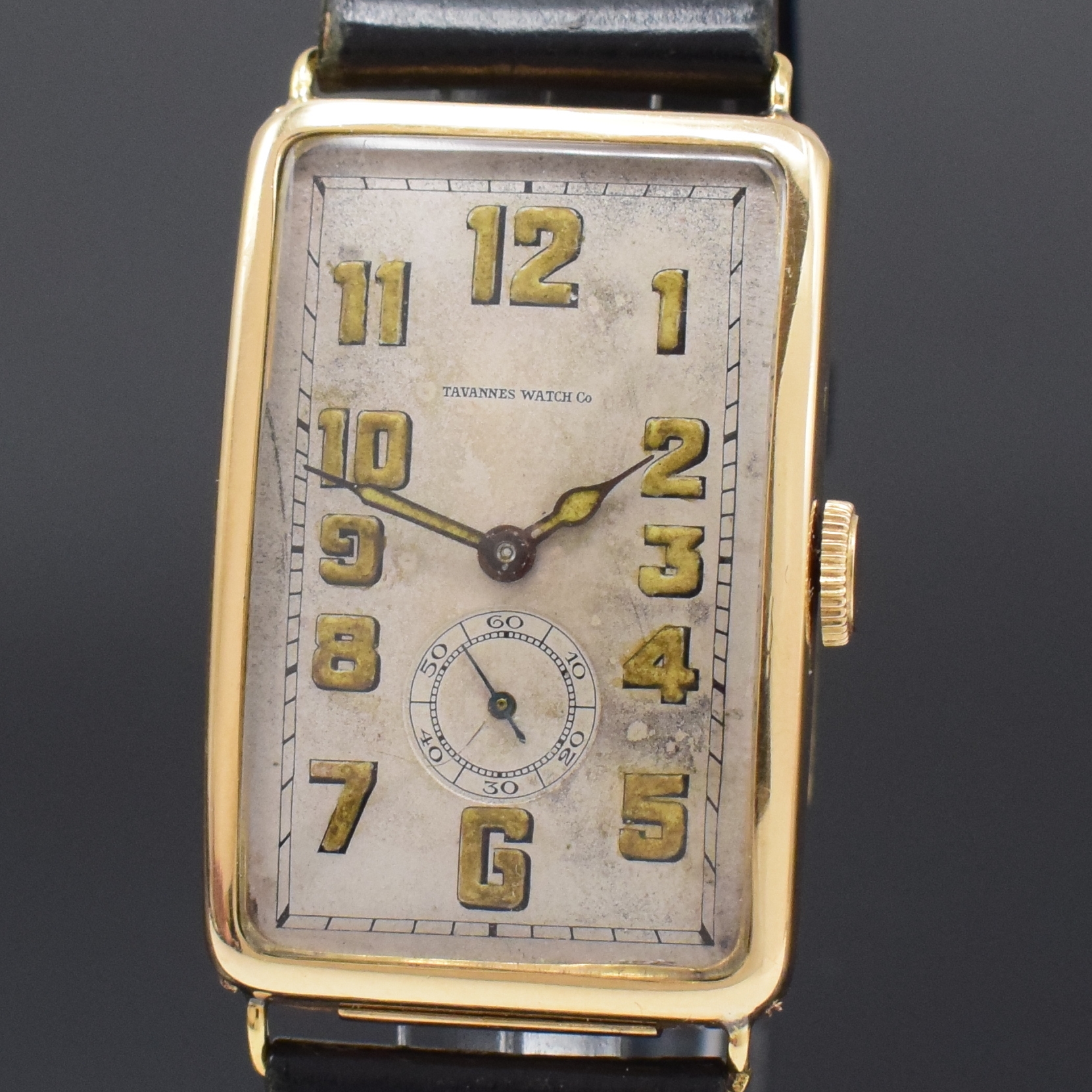 Detail a: TAVANNES Watch Co große rechteckige Armbanduhr in GG 585/000, Schweiz um 1920, Handaufzug, leicht gebogenes Scharniergeh., orig. Glas u. Krone, bei ...
