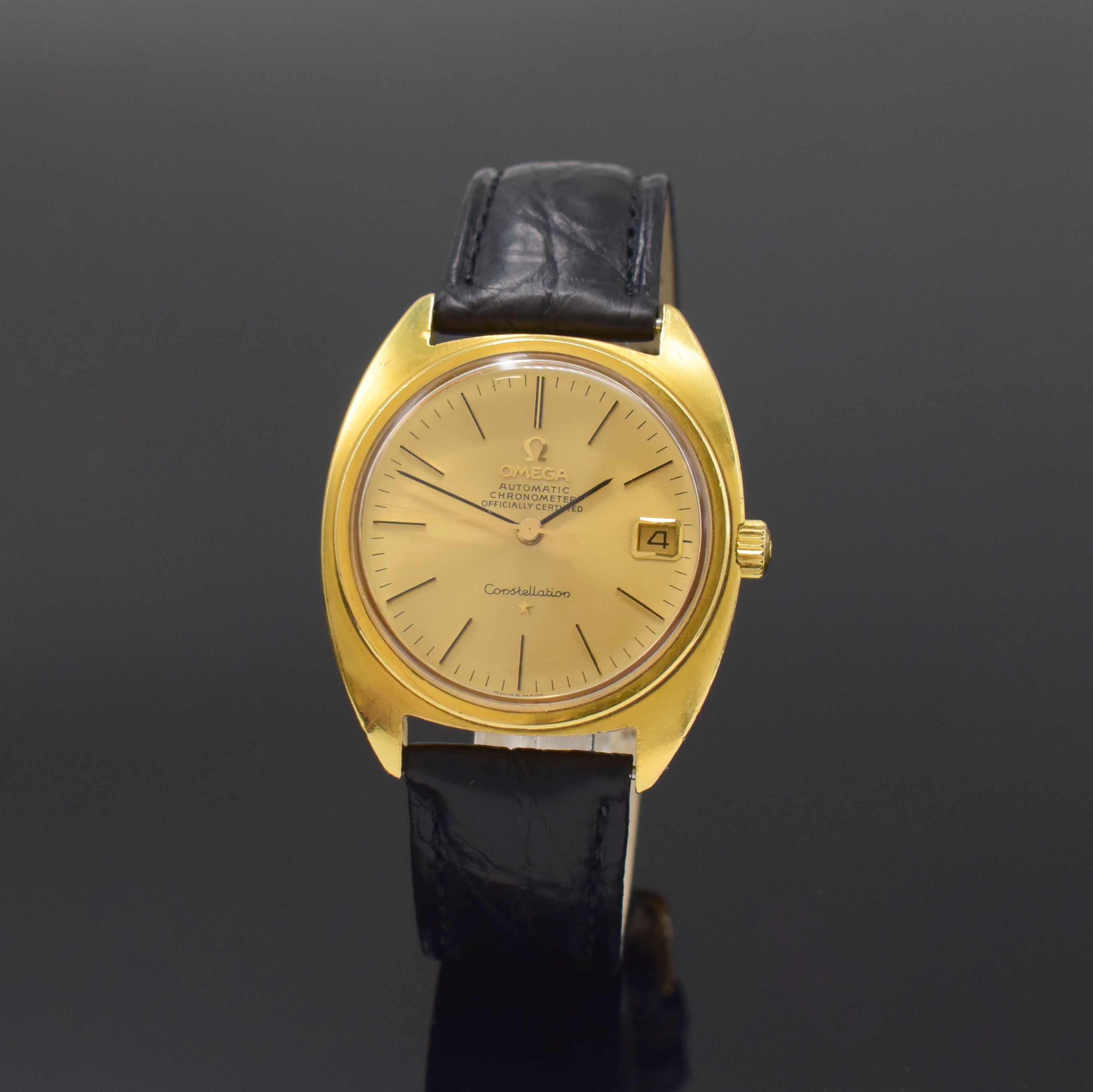 OMEGA Constellation Chronometer Referenz 168009 Armbanduhr in GG 750/000, Schweiz um 1968, Automatik, schweres Geh., verschr. Boden m. ...