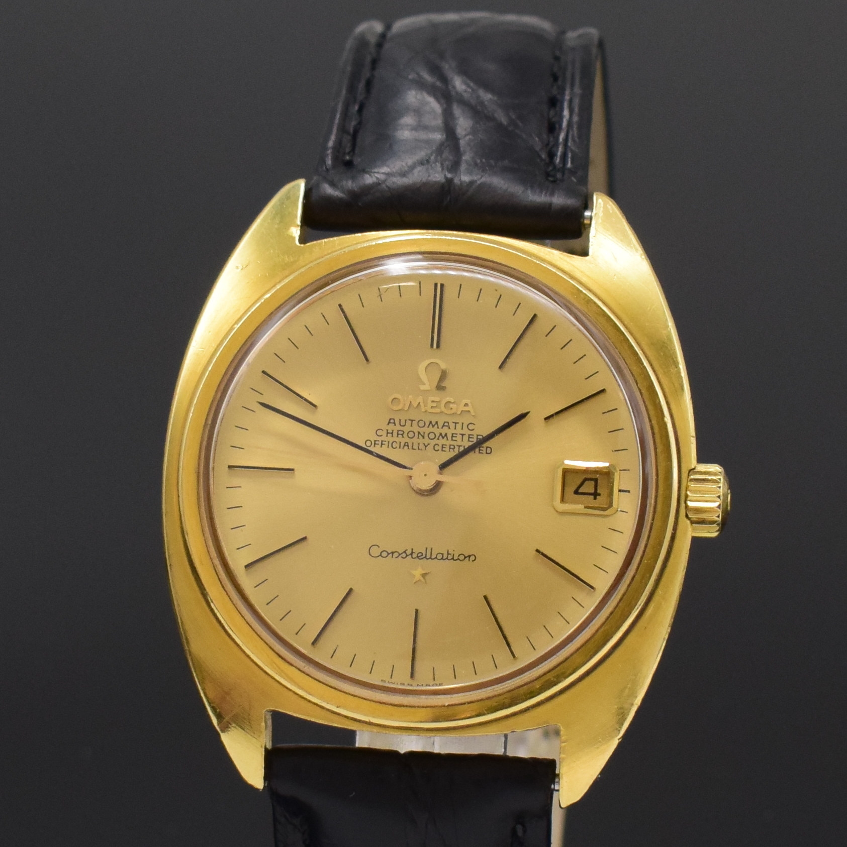 Detail a: OMEGA Constellation Chronometer Referenz 168009 Armbanduhr in GG 750/000, Schweiz um 1968, Automatik, schweres Geh., verschr. Boden m. ...