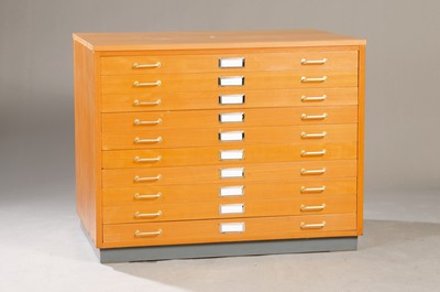 Image Grafikschrank, 20.Jh., Holz, mit 10 Schubladen, je mit Beschriftungsfeld und einem Paar ...